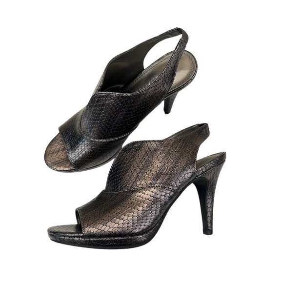 The Limited Women’s TADA Peep Toe Slingback Heels Size 6.5M Snake Gray Metallic - Picture 3 of 11